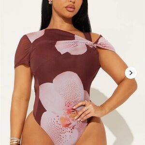 Twist It Up Mesh Cut Out Bodysuit - Brown/combo